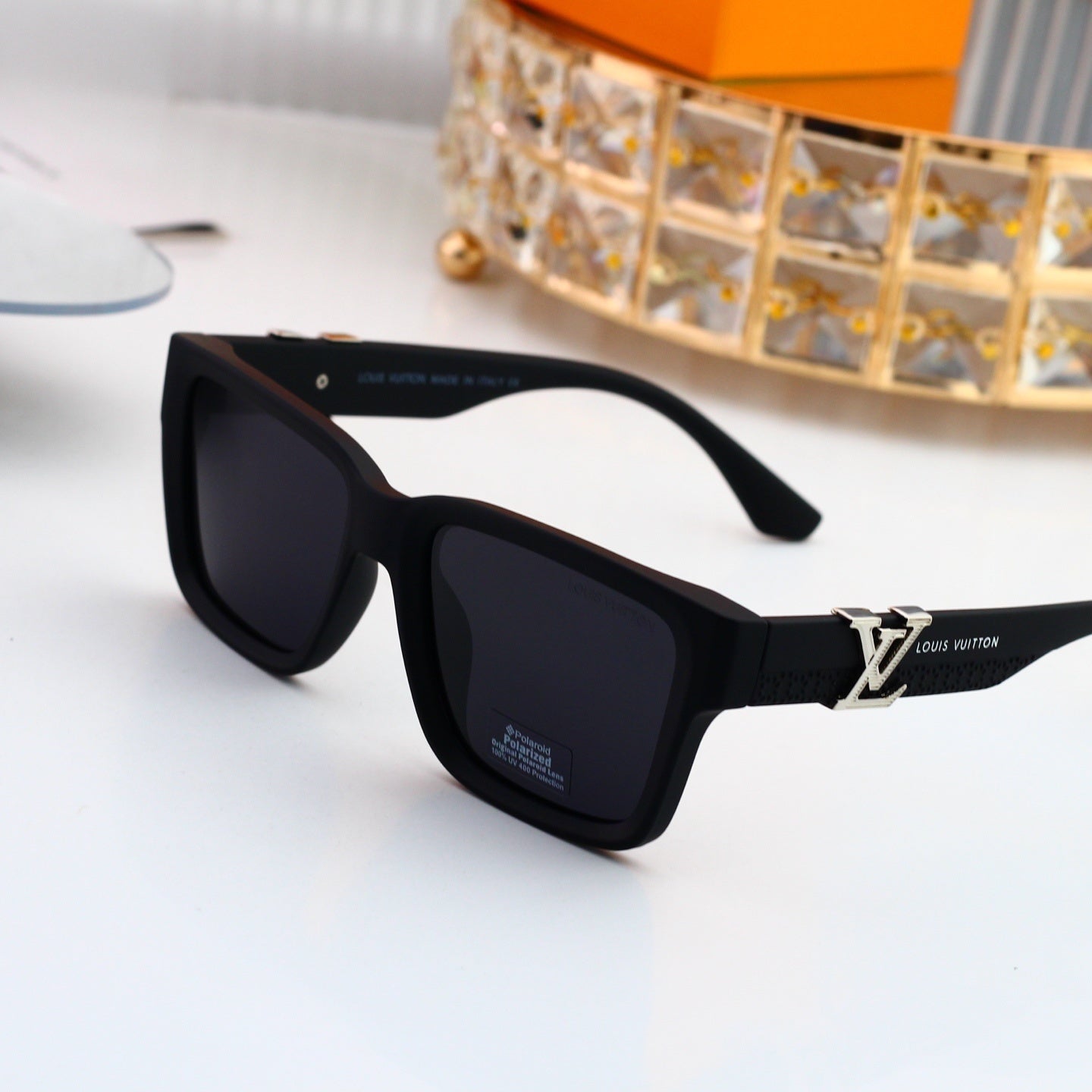 Square Frame Sunglasses with Side Metal Logo 6114