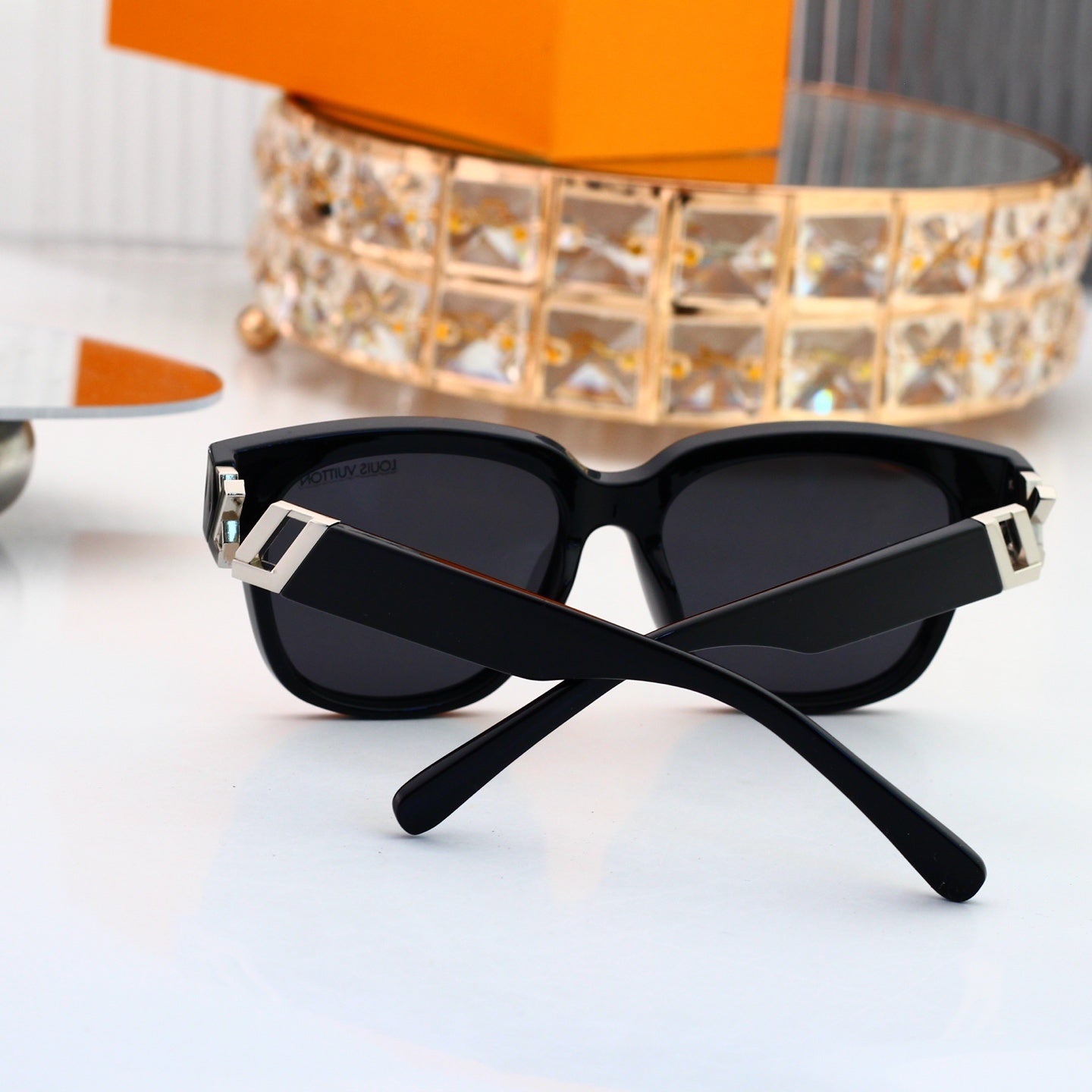 Square Sunglasses with Metal Side Detail 6166