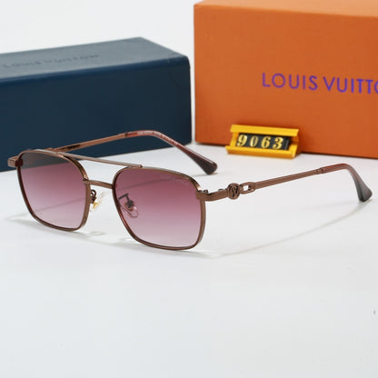 Metal Double Bridge Square Sunglasses with Metal Logo 9063
