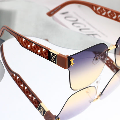 Frameless Oversized Sunglasses with Cut-out Star Accents 68804