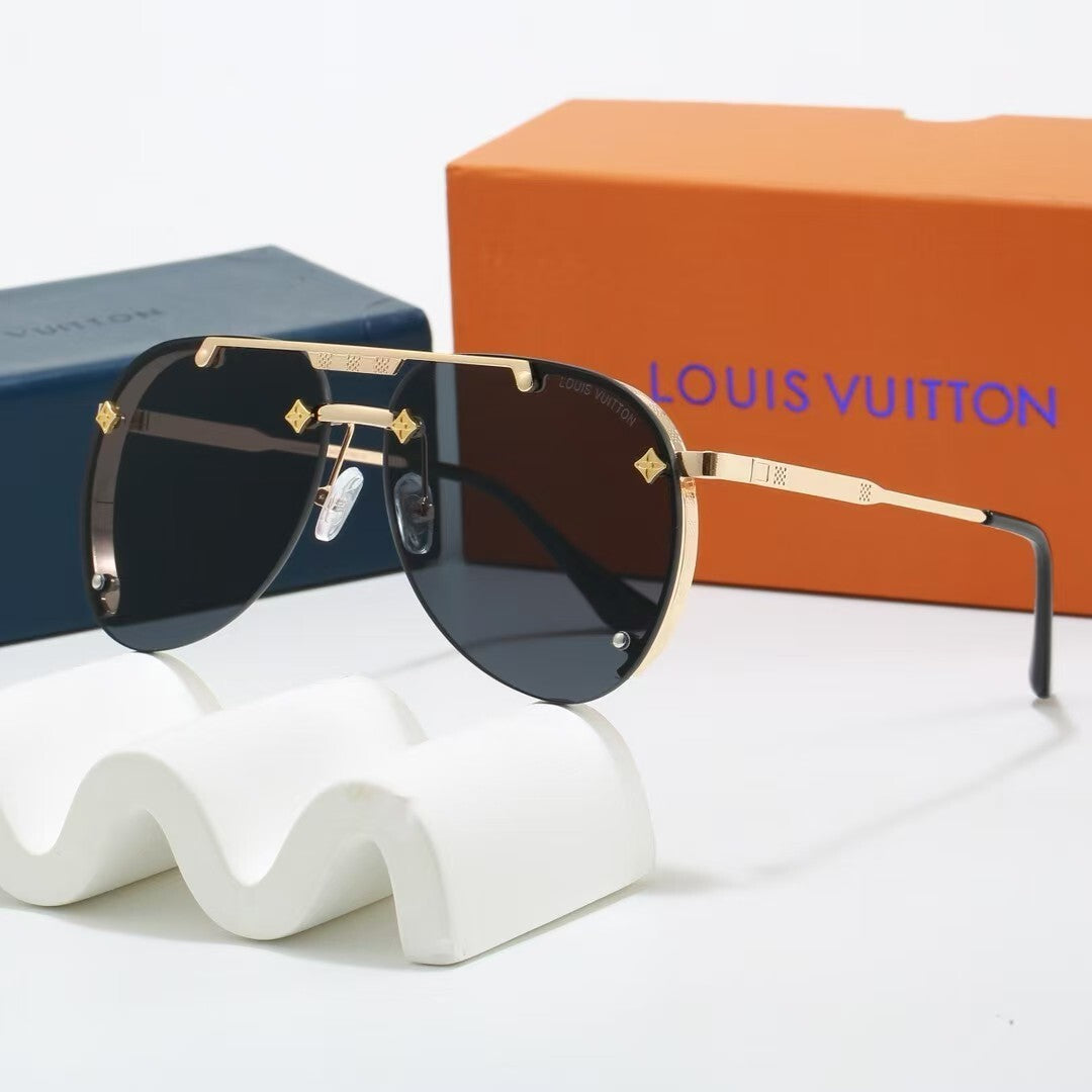 Metal Double Bridge Aviator Sunglasses with Monogram Details