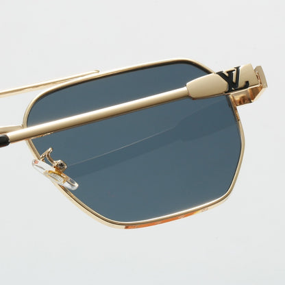 Metal Double Bridge Polygonal Sunglasses with Metal Logo  9065