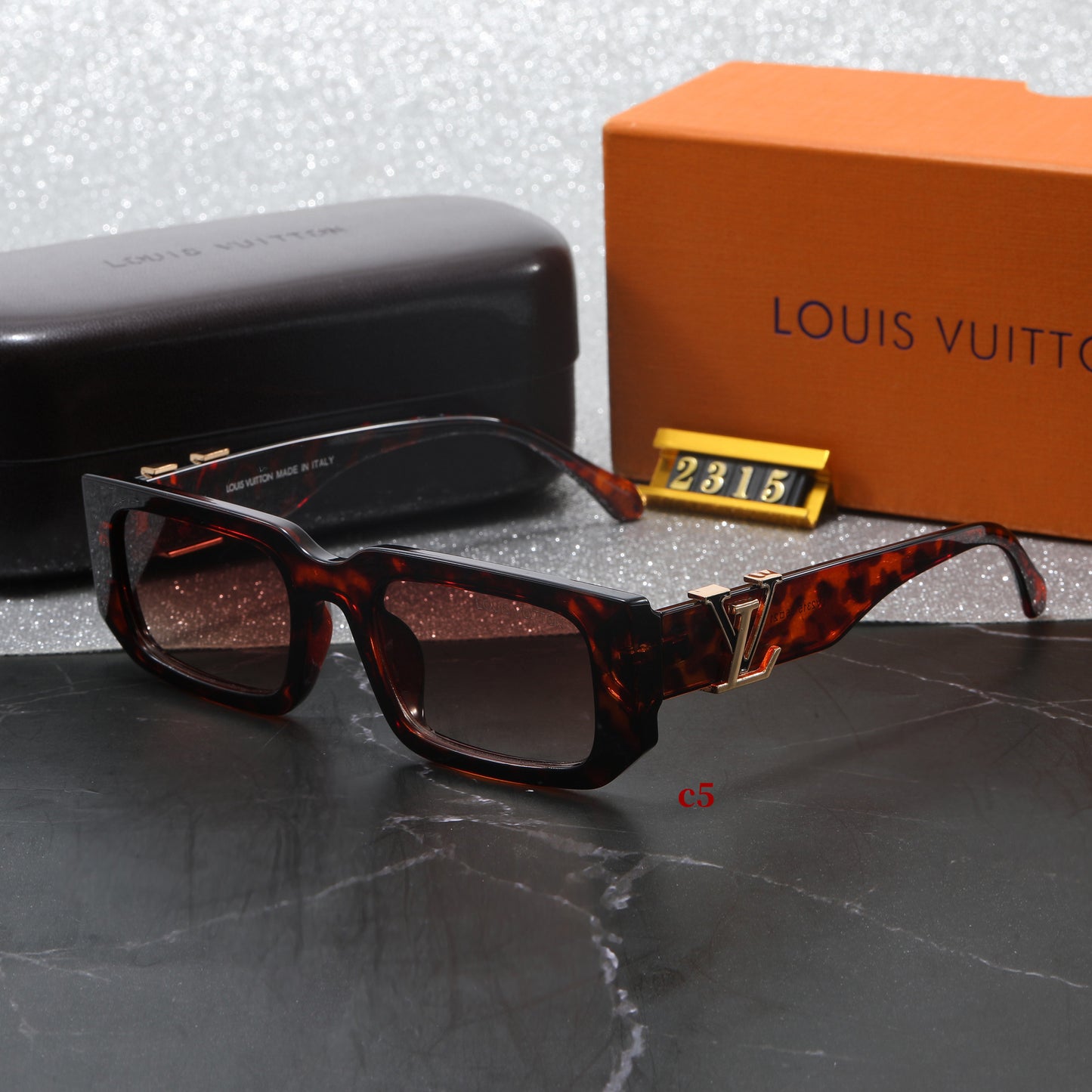 Vintage Square Bold Frame Sunglasses with Metal Detail (Model 2315)