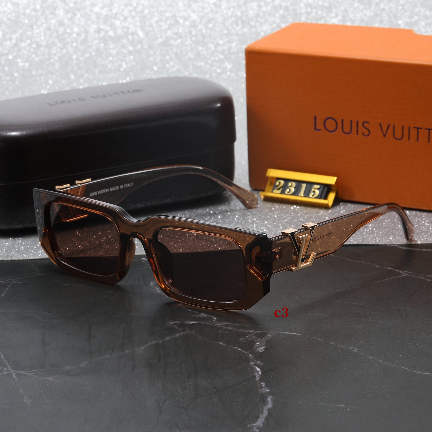 Vintage Square Bold Frame Sunglasses with Metal Detail (Model 2315)