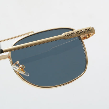 Metal Double Bridge Square Sunglasses with Monogram Temples  9062