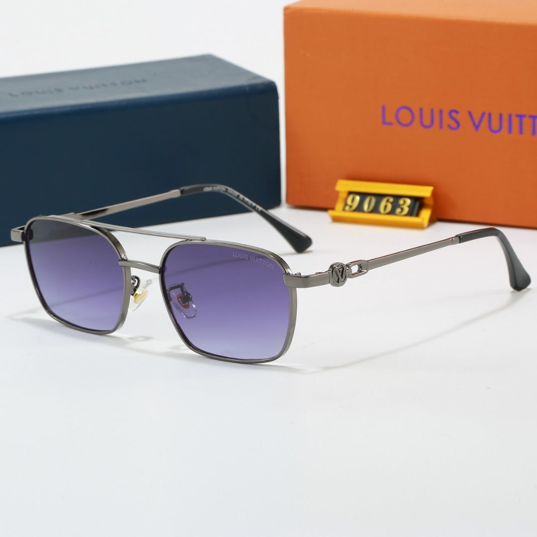 Metal Double Bridge Square Sunglasses with Metal Logo 9063