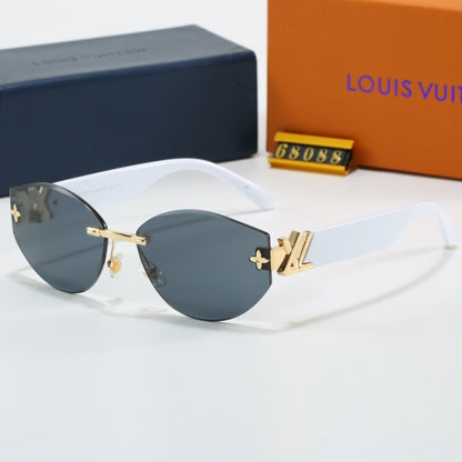 Rimless Cat-Eye Sunglasses with Side Metal Logo 68088