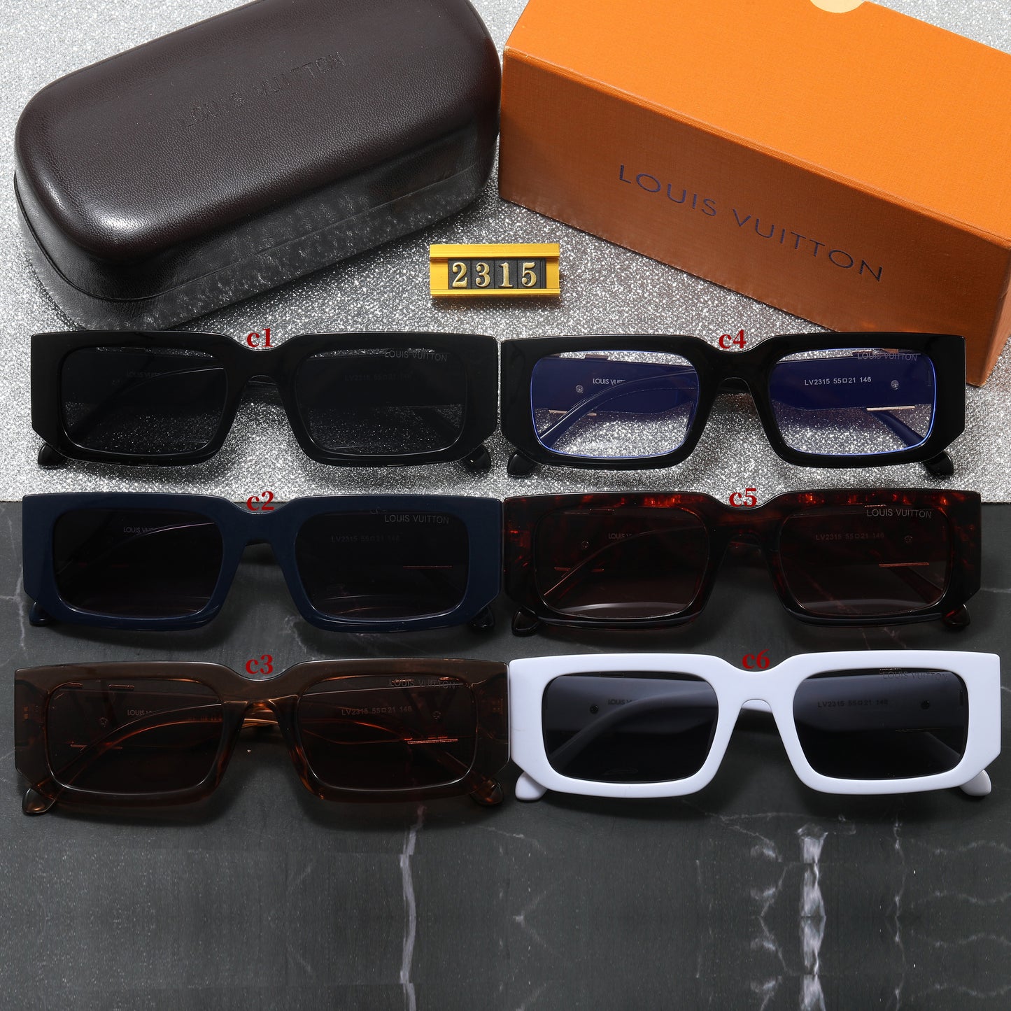 Vintage Square Bold Frame Sunglasses with Metal Detail (Model 2315)