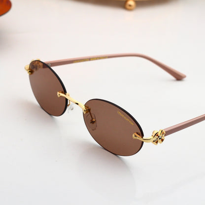 Rimless Oval Metal Temple Sunglasses 88093