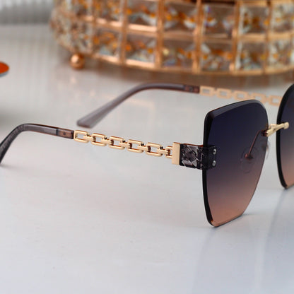 Chain Glow Rimless Sunglasses with Metal Chain Detail (Model 3400)