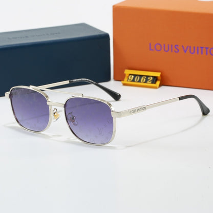 Metal Double Bridge Square Sunglasses with Monogram Temples  9062