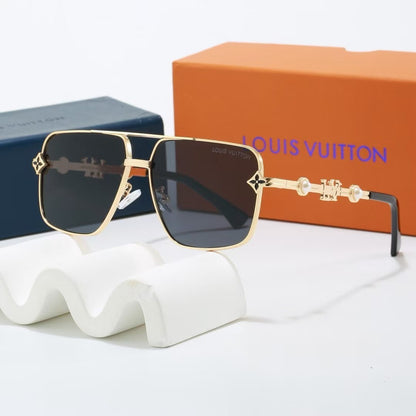 Metal Double Bridge Square Sunglasses with Pearl & Monogram Details