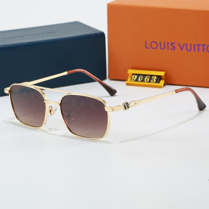 Metal Double Bridge Square Sunglasses with Metal Logo 9063
