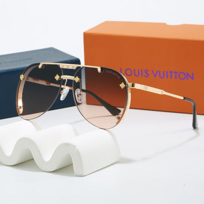 Metal Double Bridge Aviator Sunglasses with Monogram Details