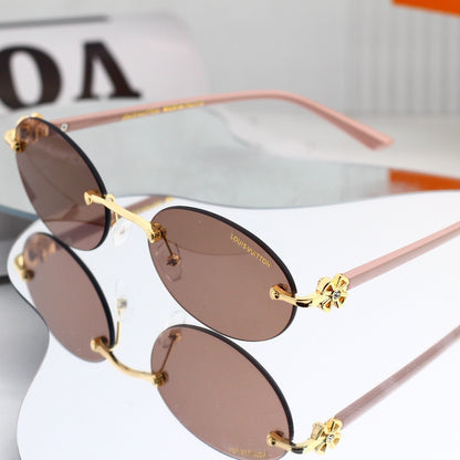 Rimless Oval Metal Temple Sunglasses 88093
