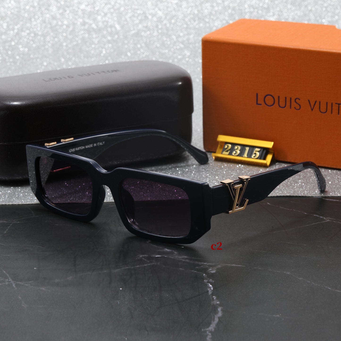 Vintage Square Bold Frame Sunglasses with Metal Detail (Model 2315)