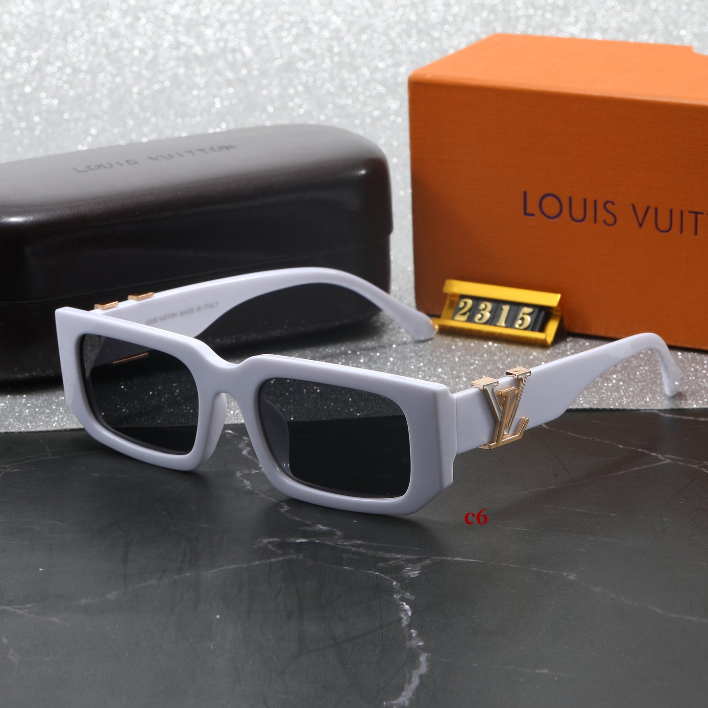 Vintage Square Bold Frame Sunglasses with Metal Detail (Model 2315)